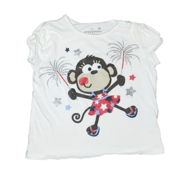 Jumping BEANS White Short Sleeve Tee with Monkey and Fireworks - Picture 1 of 4